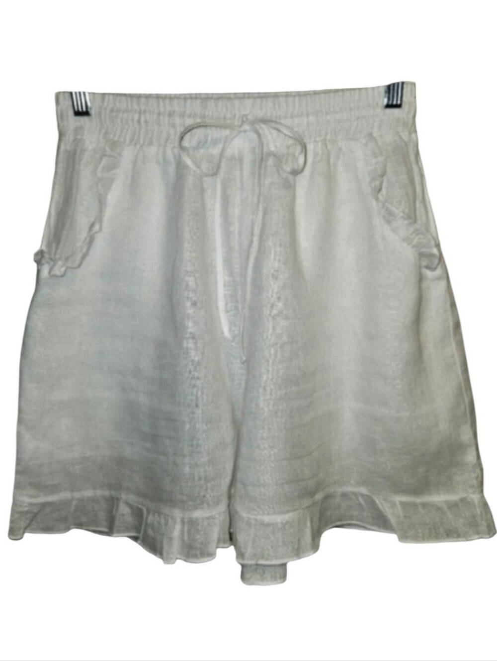 Stark X 100% Linen Shorts Bottoms Medium White Ruffles Pockets Beach Coverup